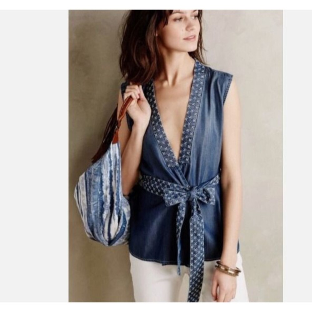 Anthropologie Stitched Chambray Vest By Holding Horses Small